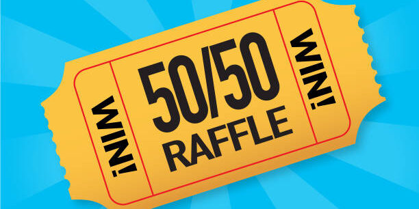 Vector illustration of a 50 50 raffle draw ticket for charity or fundraising event template, All fonts outlined or expanded. Fully editable vector eps and high resolution jpg in download.